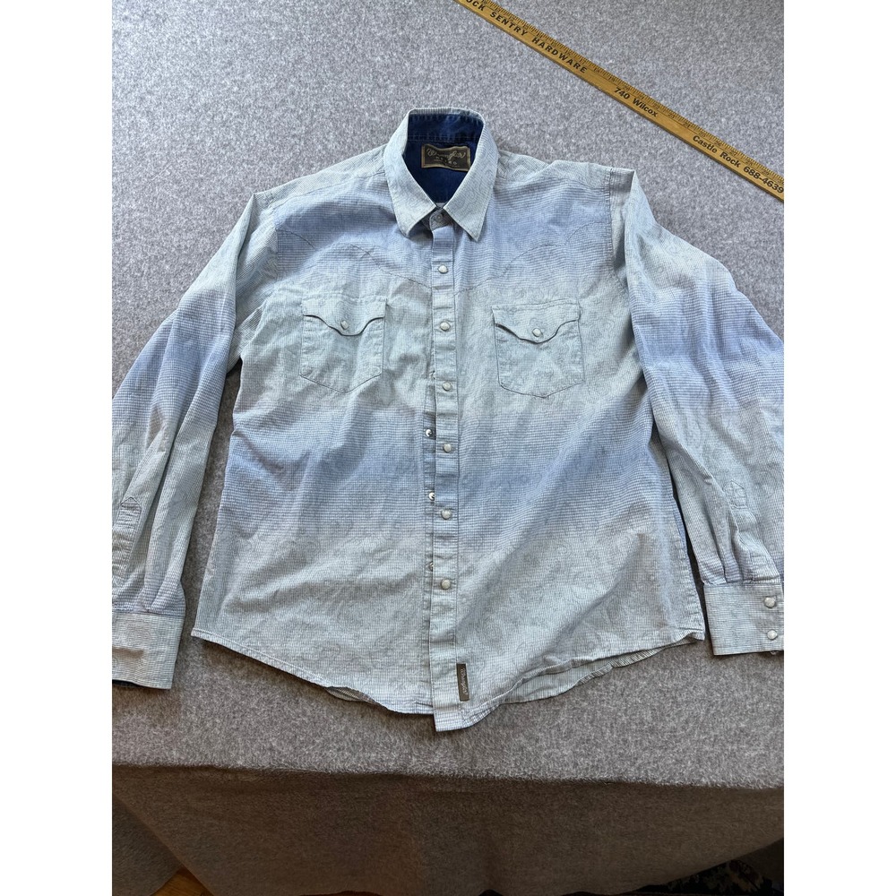 Men’s XL WRANGLER RETRO Pearl Snap BLUE Button Down Western Shirt